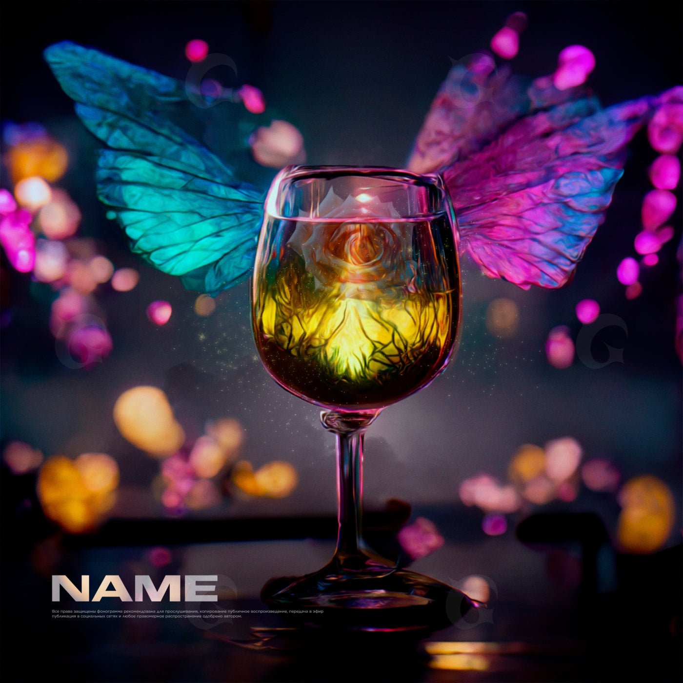 Glass with butterfly wings