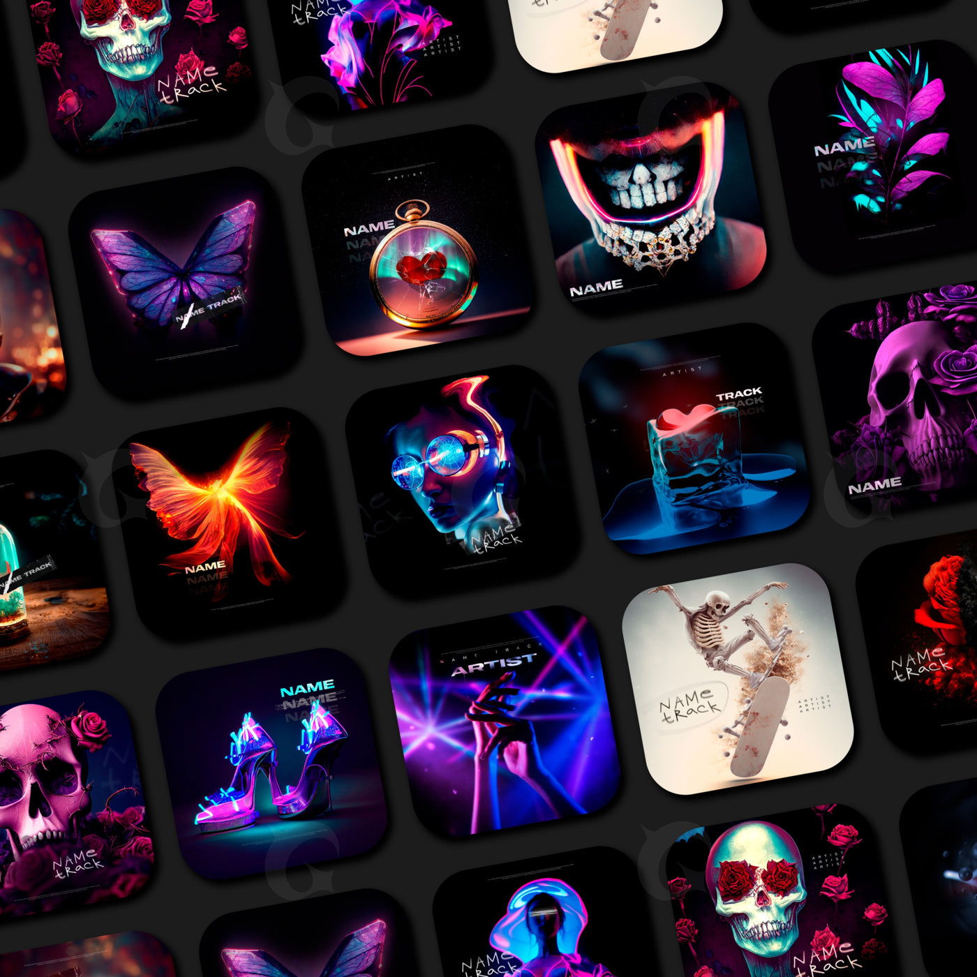 Neon skull mosaic