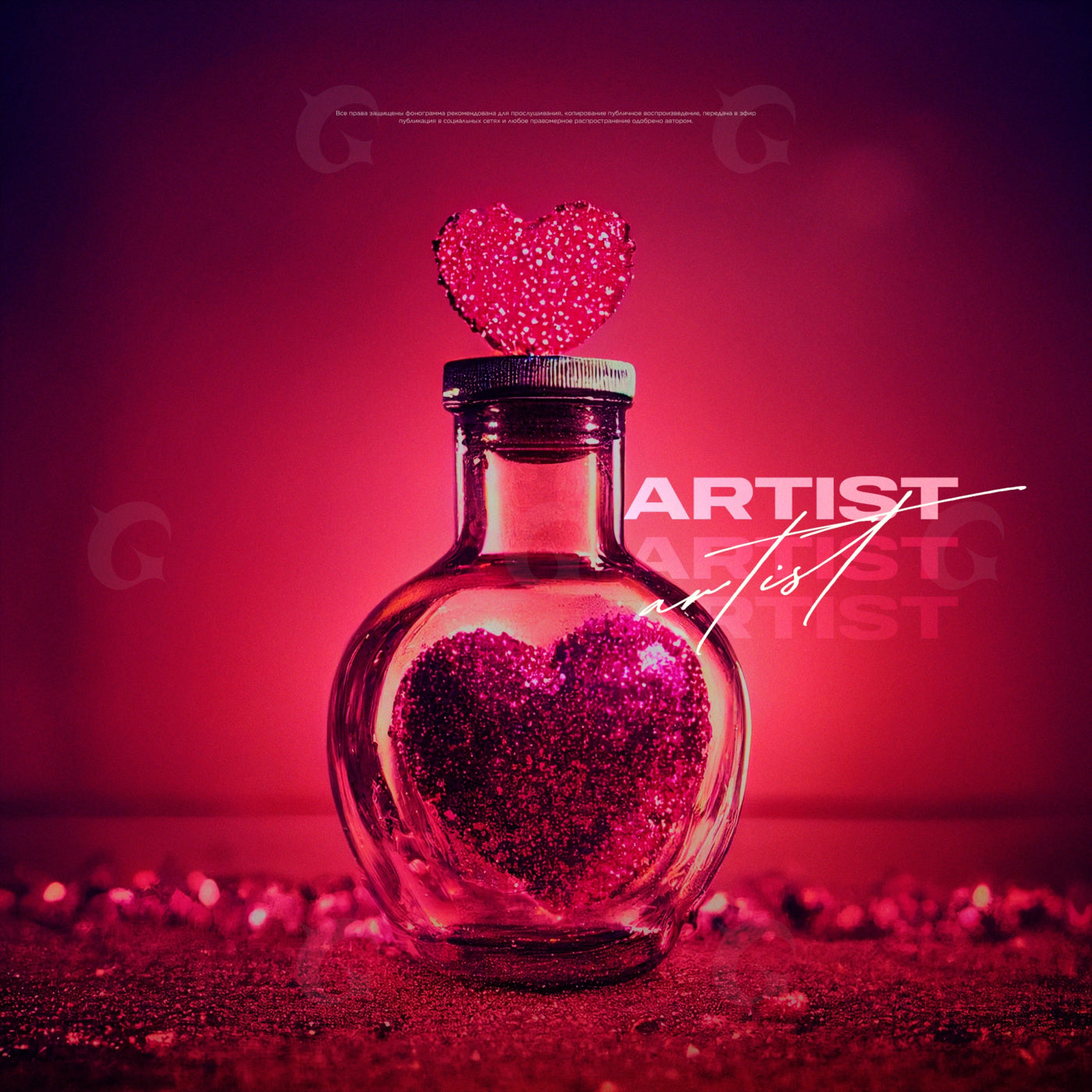 Heartfilled glass bottle