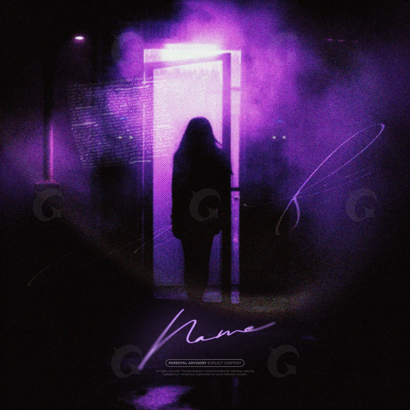 Silhouette at neon door