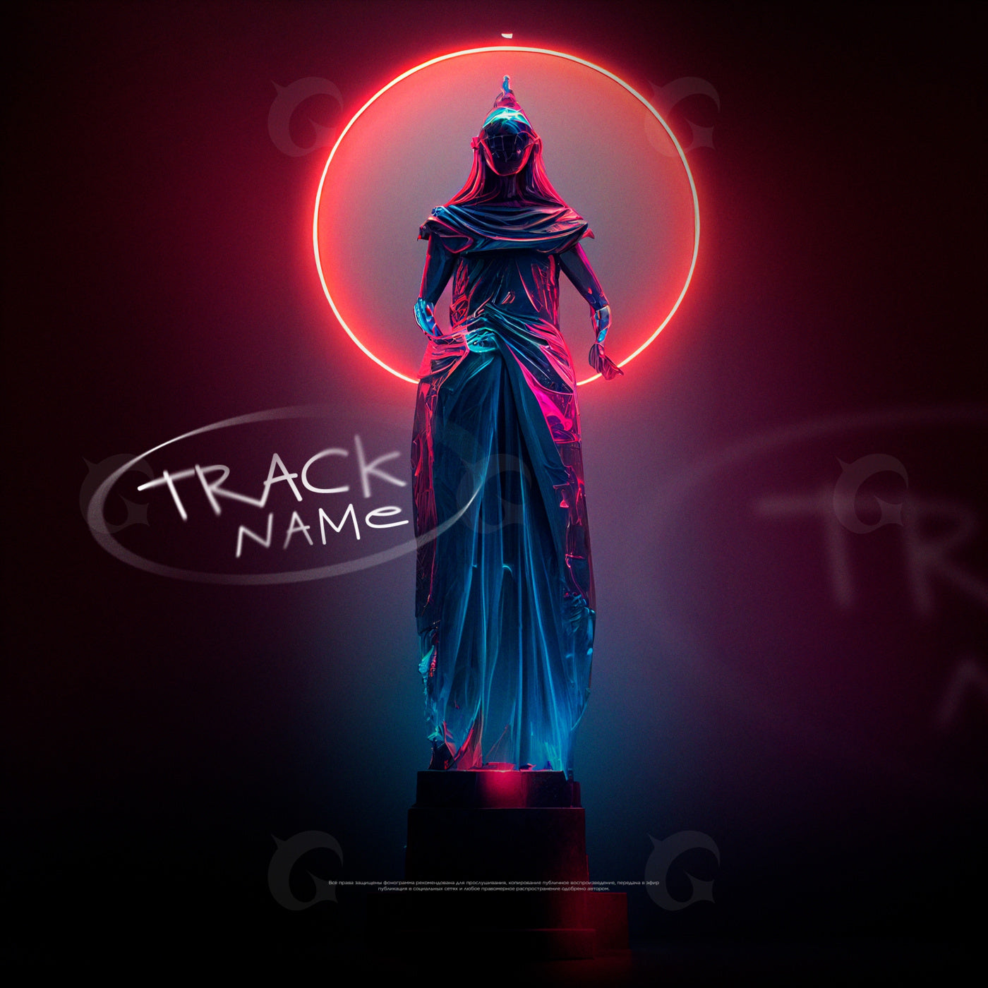 Neon haloed statue