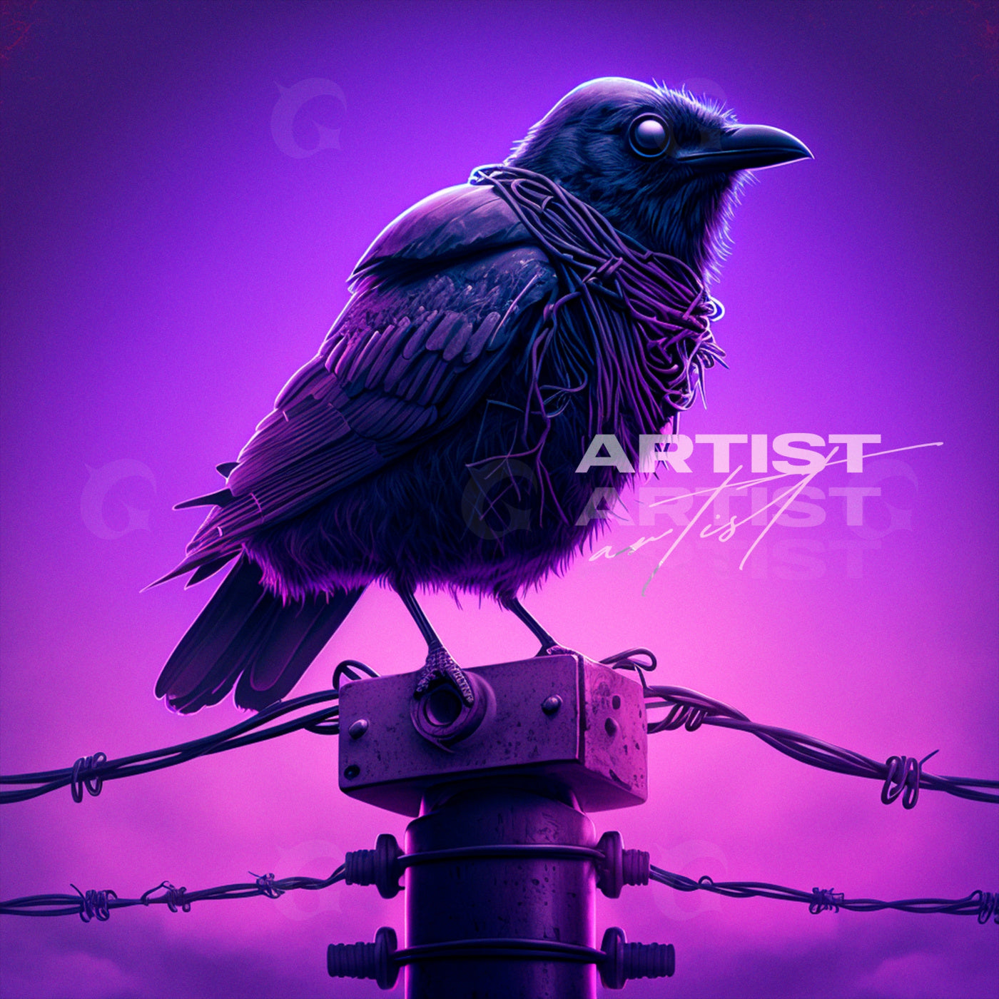 Raven perched onwire