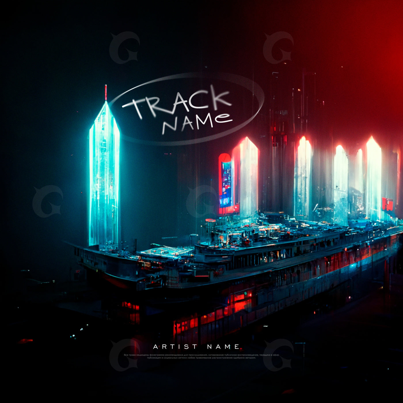 Neon harbor skyline