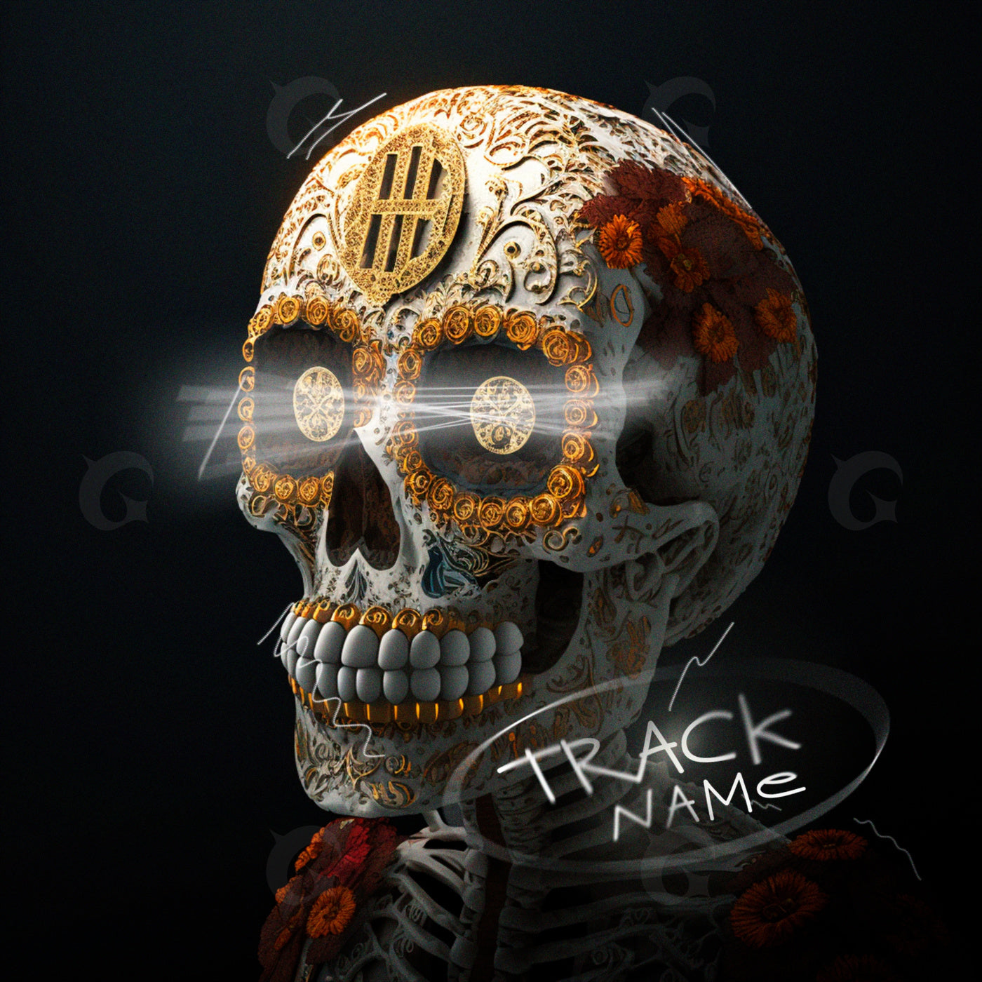 Ornate skull with marigolds