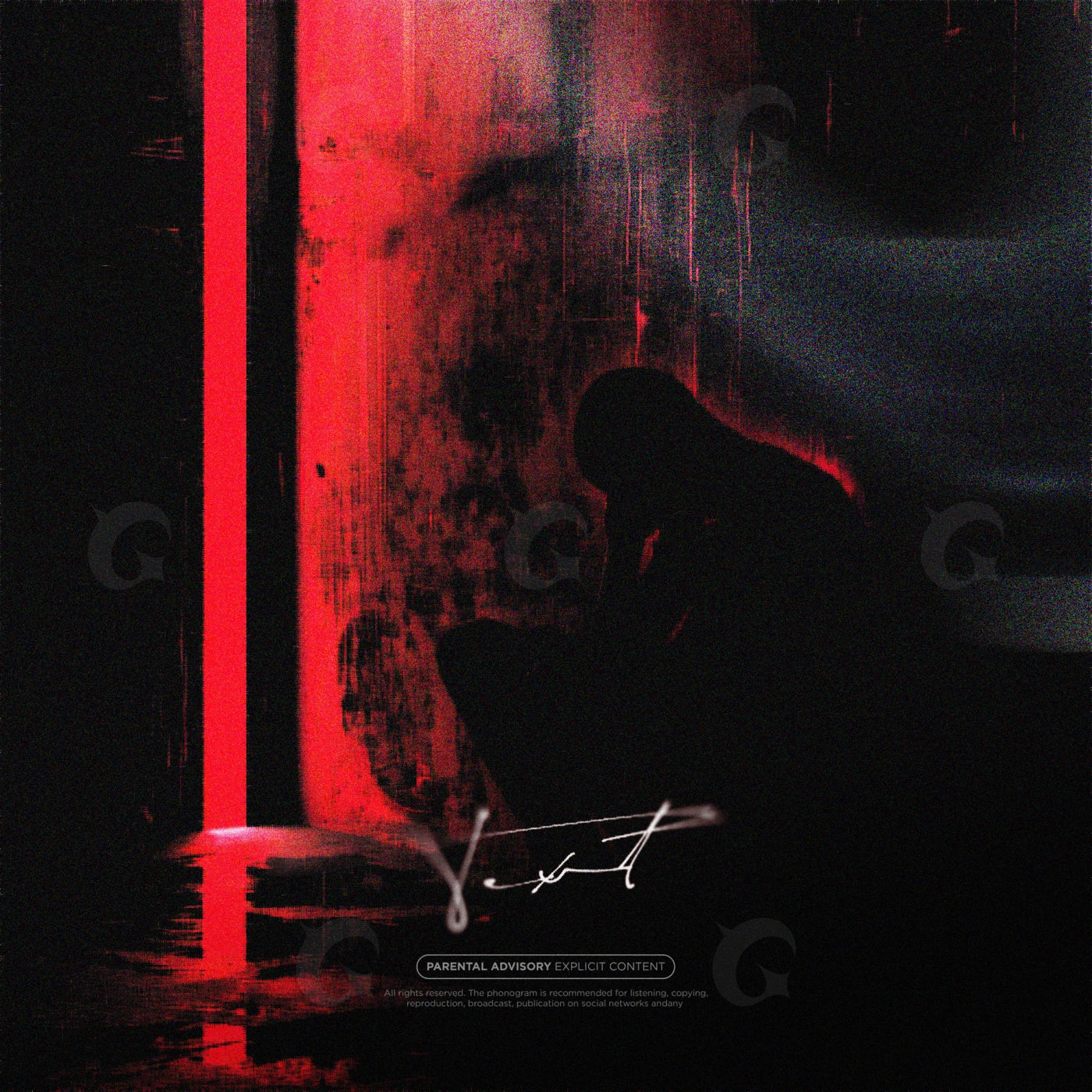 Silhouette beside neon pillar