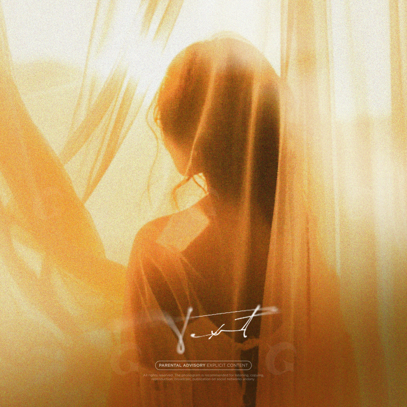 Silhouetted woman behind curtains