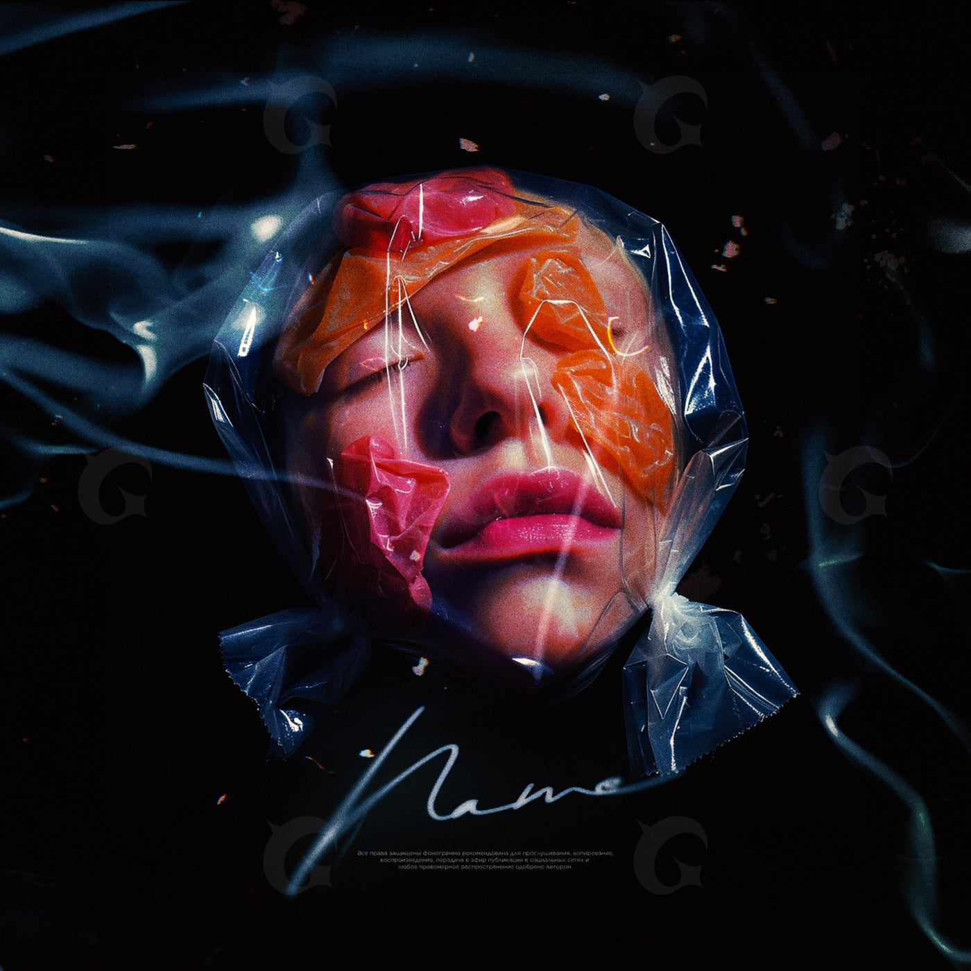Plastic wrapped face