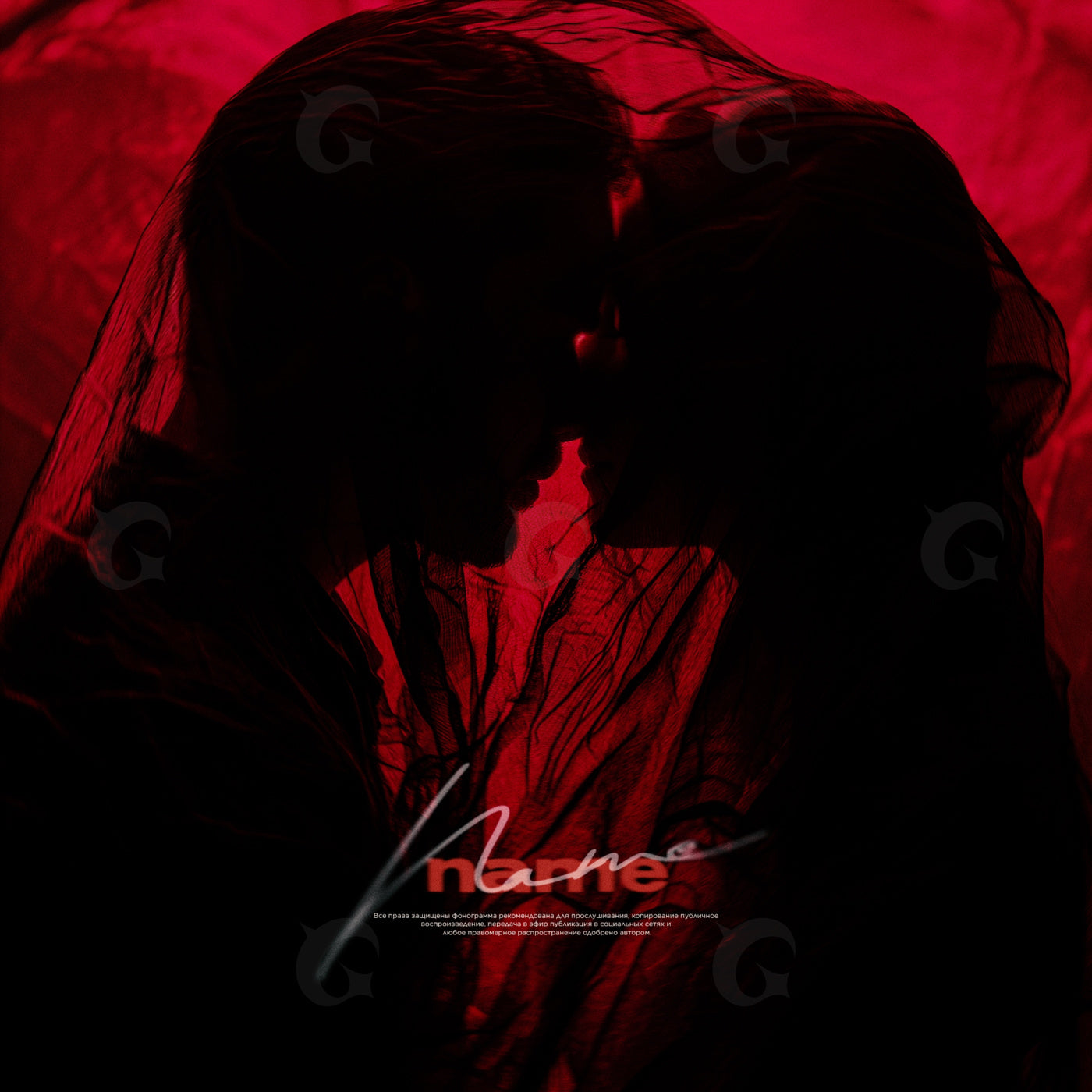 Veiled lovers embrace