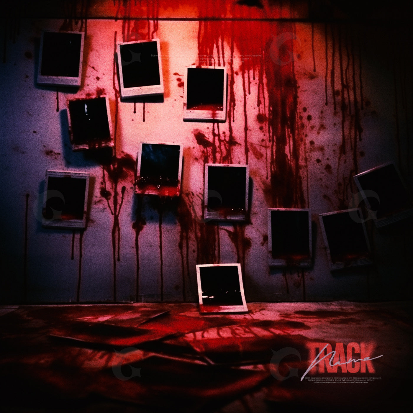 Bloodstained polaroid wall