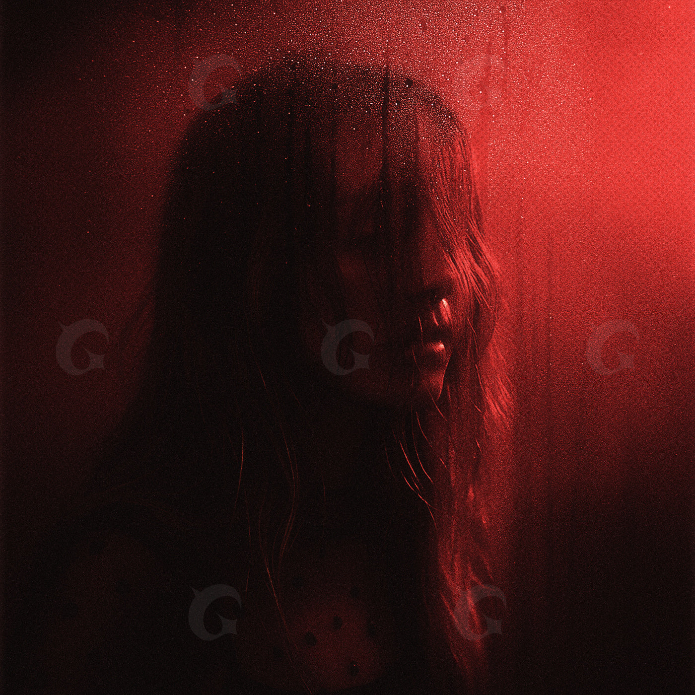 Silhouetted woman behind glass