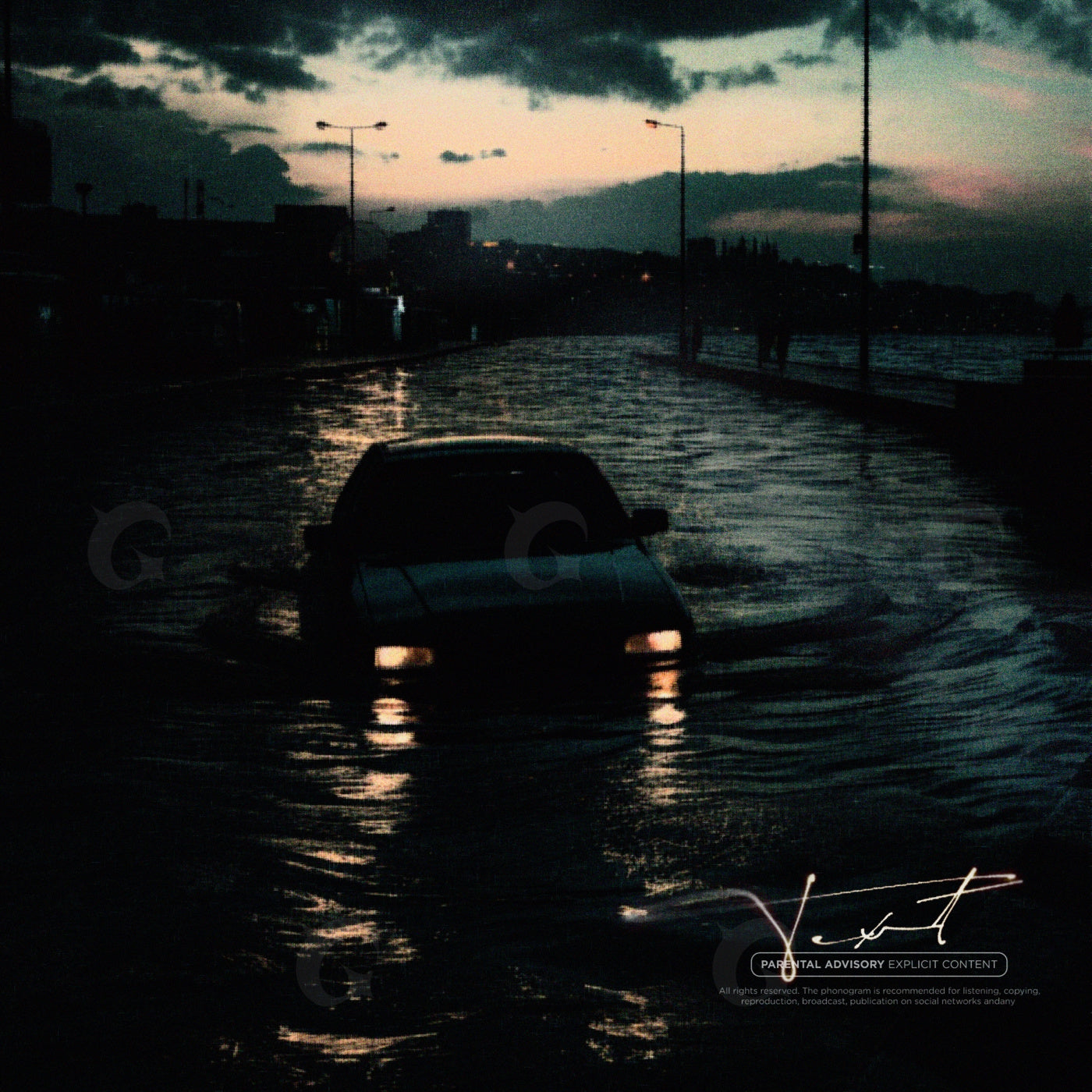 Midnight flooded road