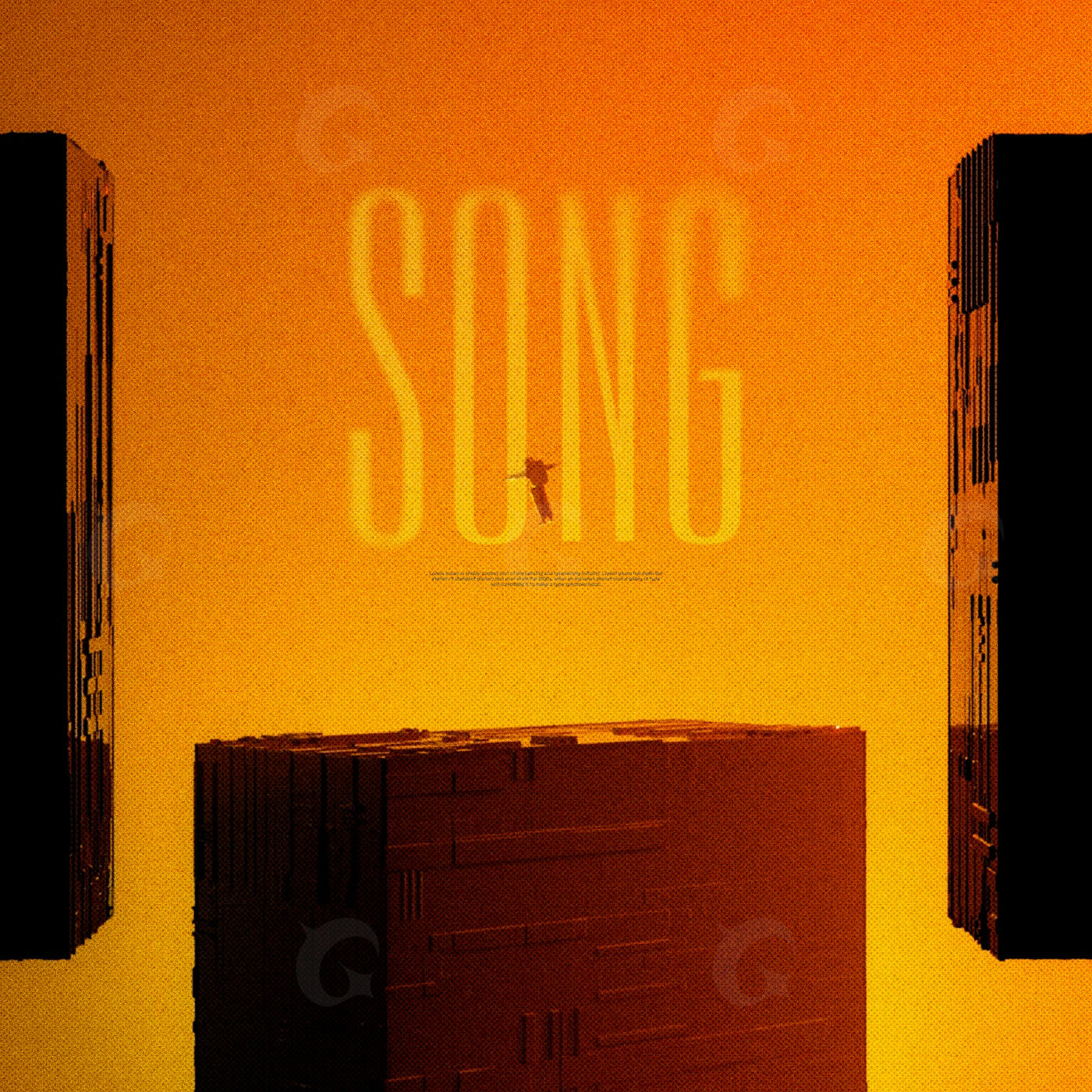 Floating man between blocks