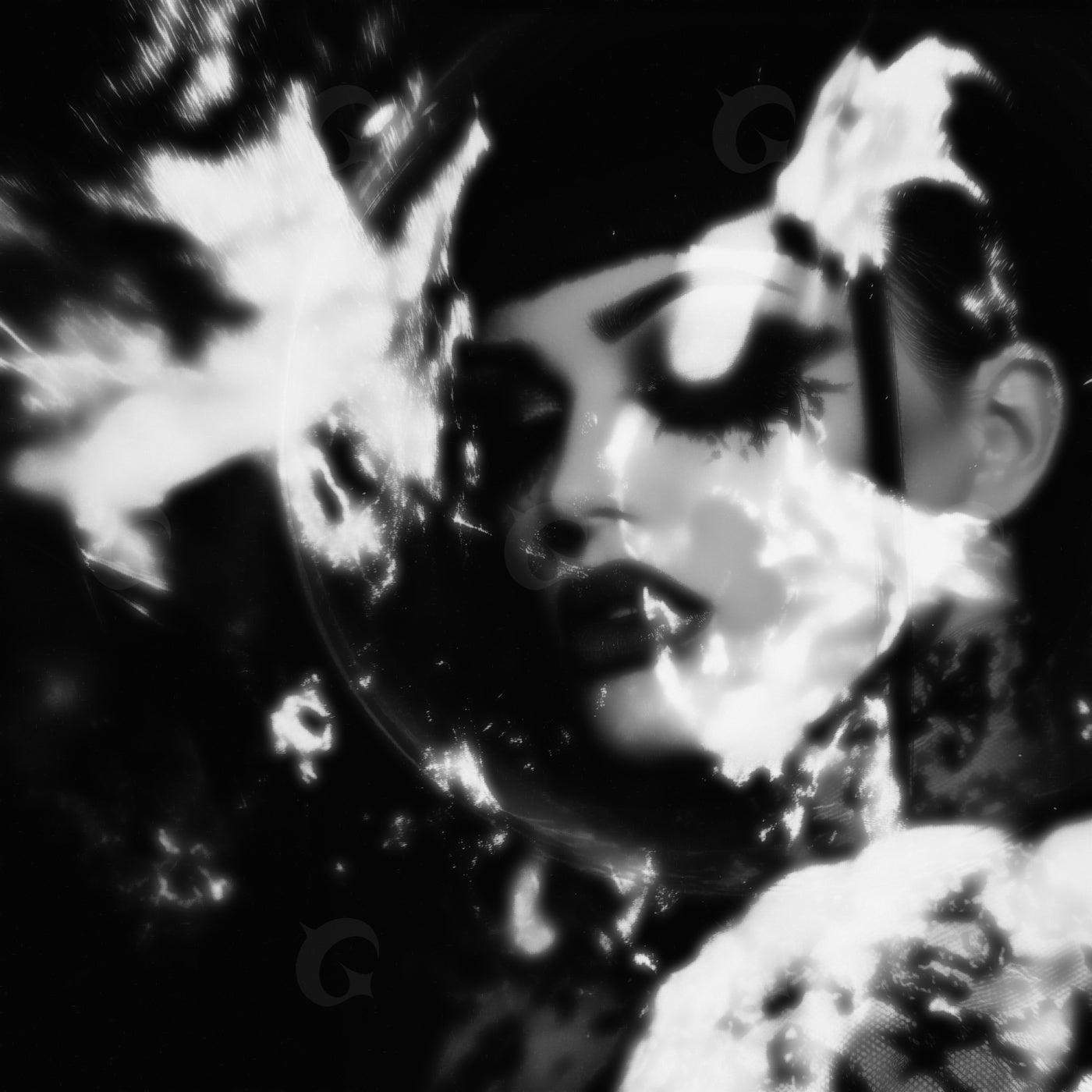 Masked woman among flowers
