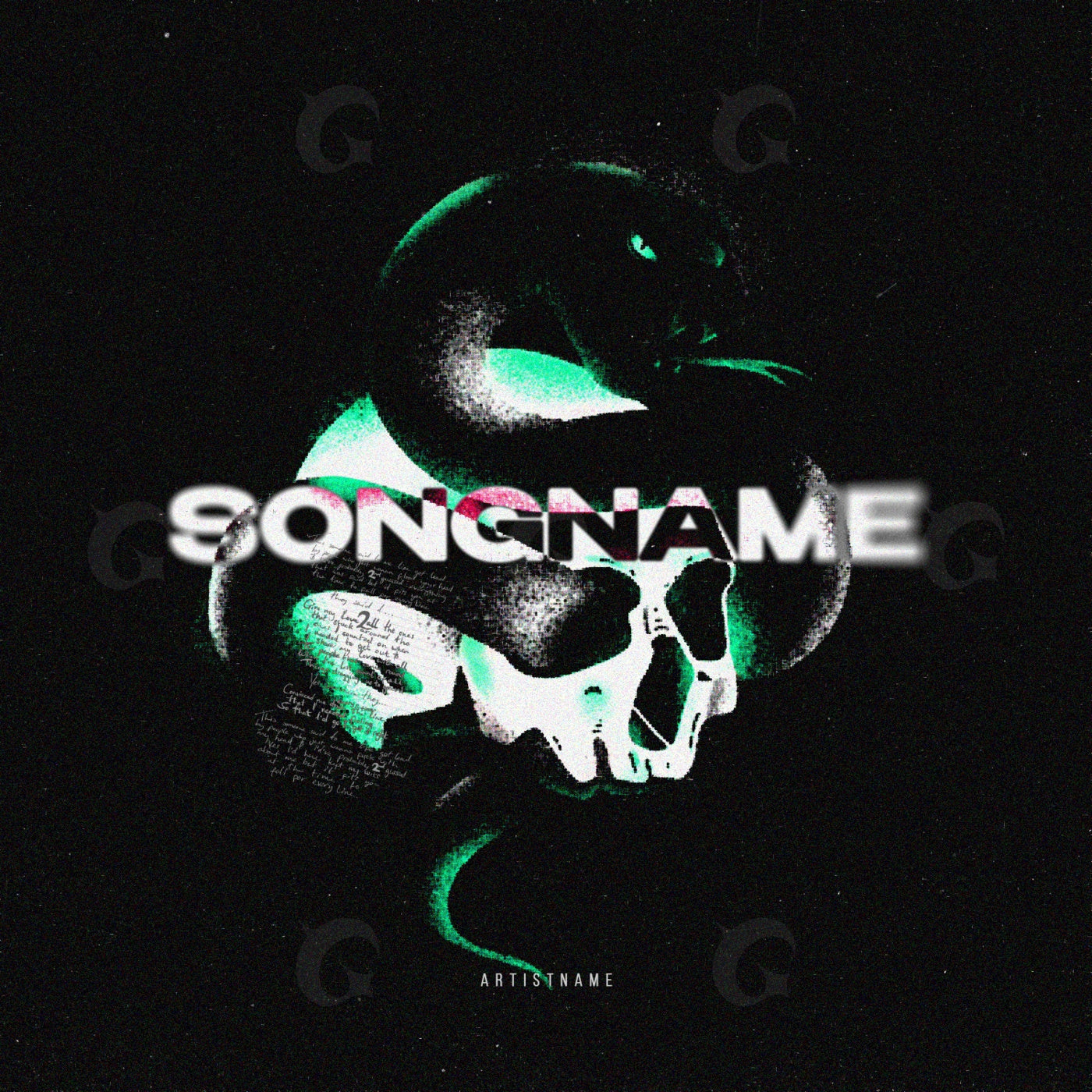 Serpent around skull