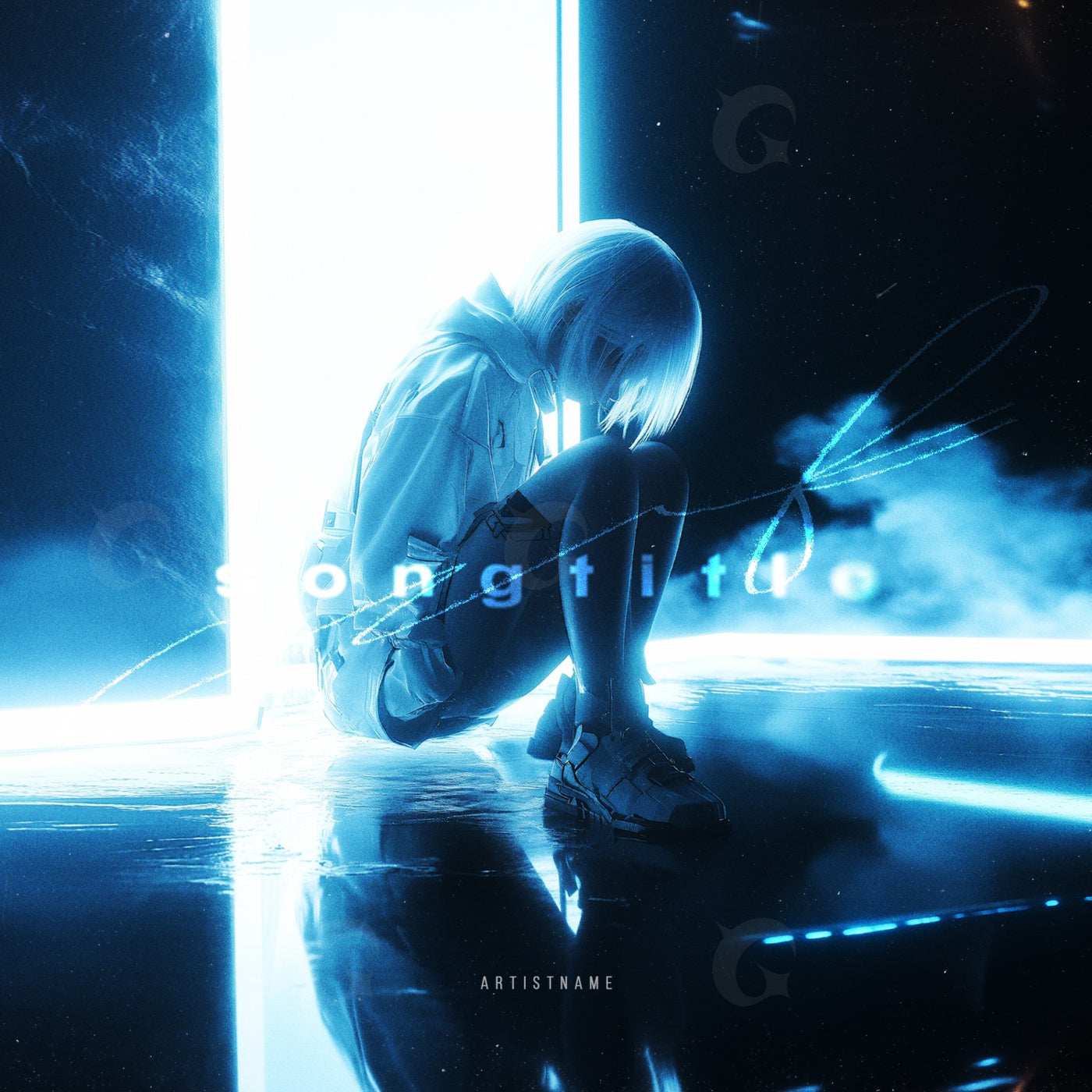 Neon doorway solitude