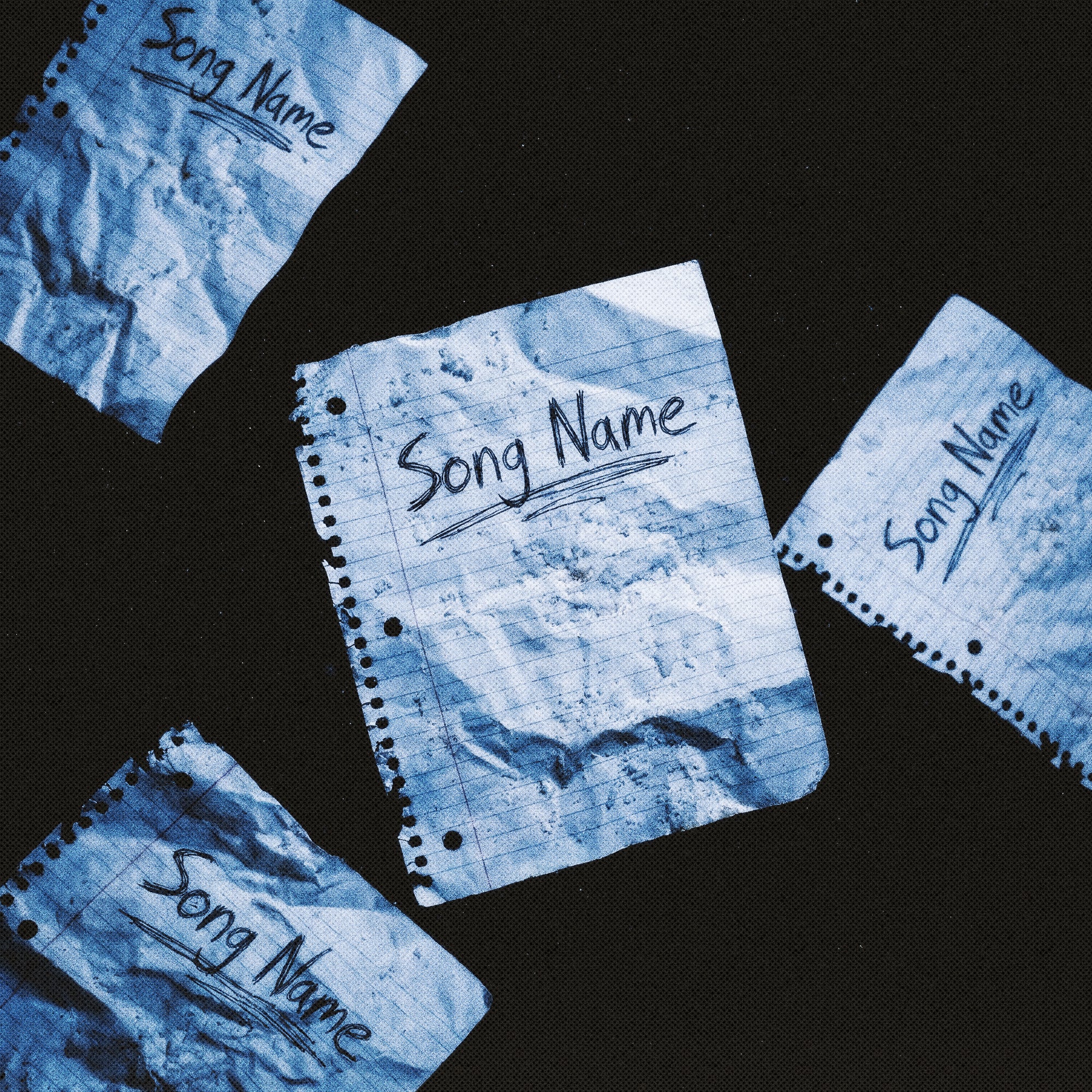 Blue notebook pages with 'Song Name' text on a black background cover art album