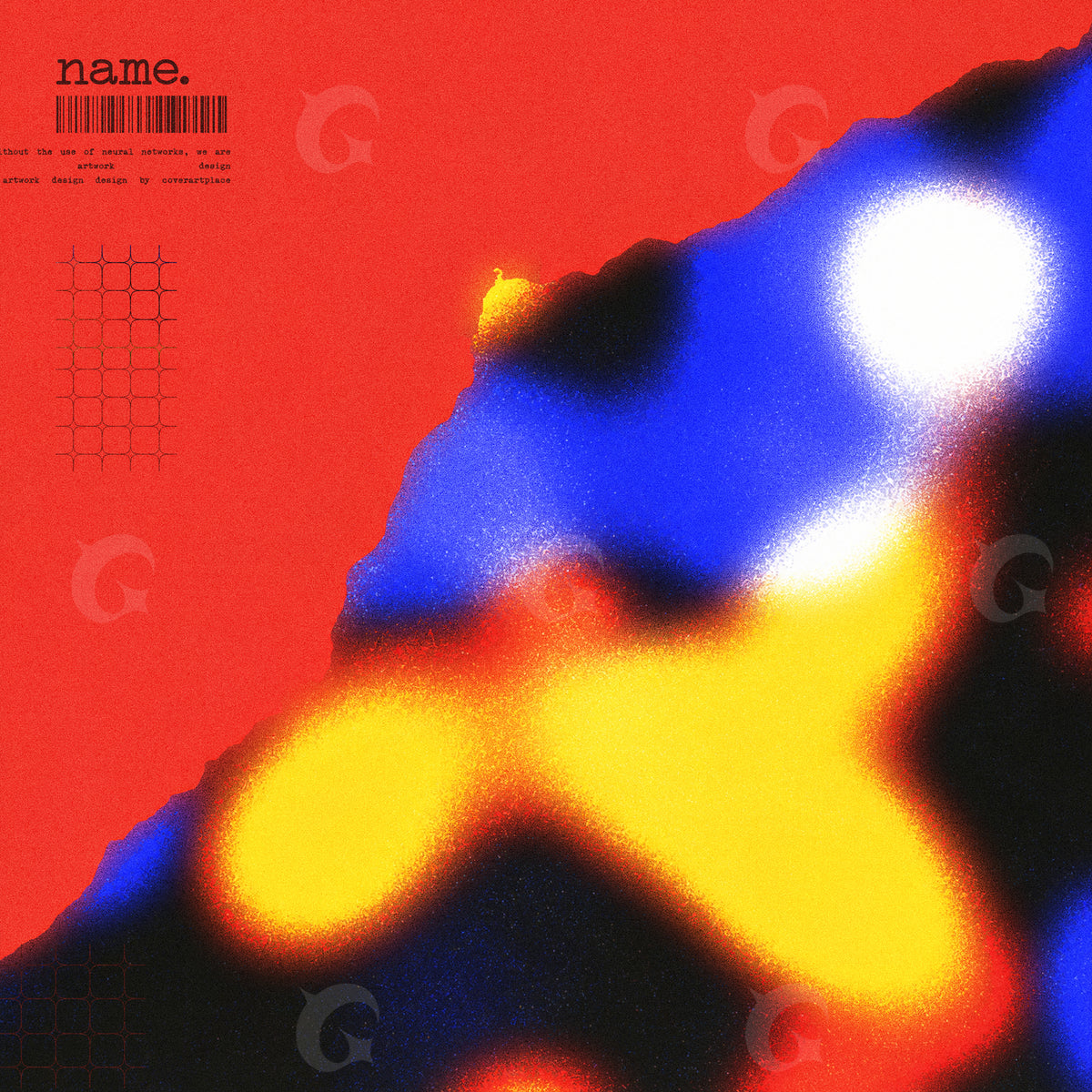 Pochette d’album prête à personnaliser : des lumières abstraites floues en rouge, bleu, jaune et blanc.